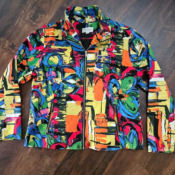 Erin London women's size large full zip-up jacket bright color abstract - Picture 1 of 7